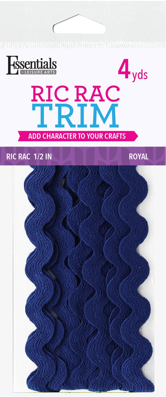 Essentials By Leisure Arts Ric Rac 1/2" 4 yards Royal - rick rack trim for sewing - wavy ric rac trim for sewing and crafts - ric rac ribbon - rick rack trim royal